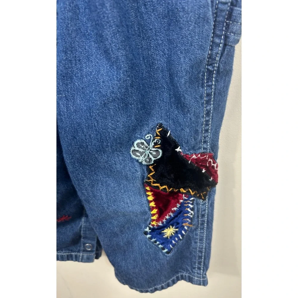 VTG 90s Baby Gap Denim Overalls Girls 18-24 Month Embroidered Patchwork Bibs Y2K